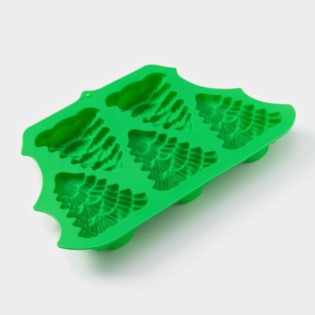 Baking form New Year's share "Christmas trees", silicone, 31.5 × 19 × 3 cm, 5 cells (10 × 8.8 × 3 cm), green color-2