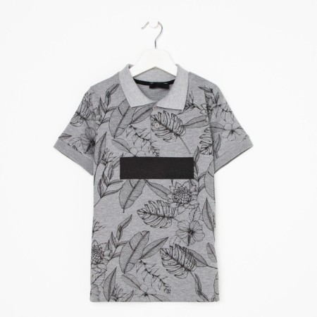 Polo T -shirt for a boy, Gray color/Print mix, height 146 cm-4