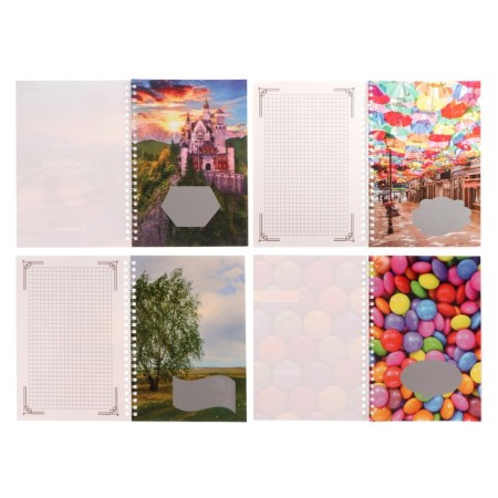 Notepad A5, 52 sheets in a cage on a crest, cover coated cardboard, varnish, OFSET block, mix-2