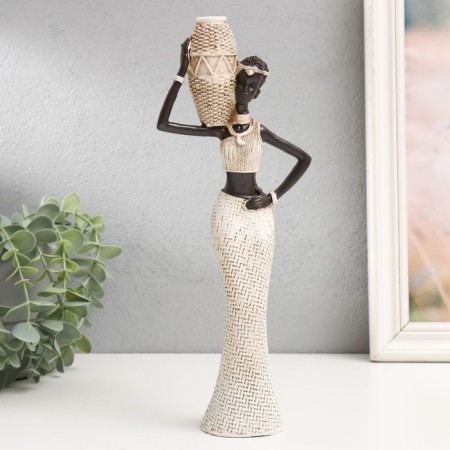 Souvenir Polystone "African with a wicker jug" White 28x11x5.5 cm