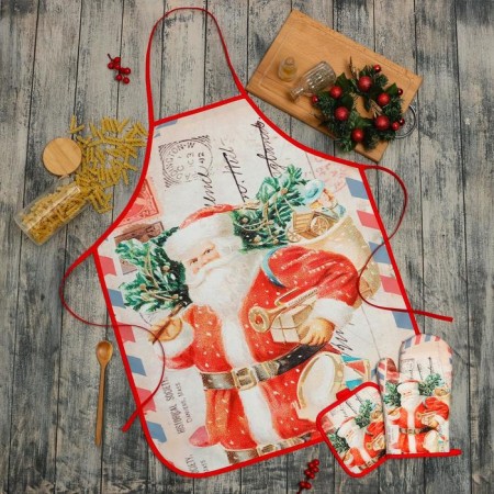 Kitchen New Year's kit “New Year”, apron 70x80 cm, sequence17x17cm, mittens-output 26x16cm