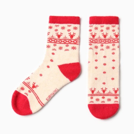 Women's sheepskin socks wool, white/red color, rr 38-40