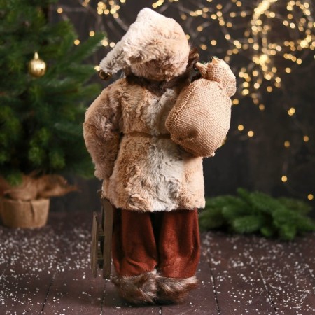 Santa Claus "in a fur cap, gifts and sleds" 47 cm, brown-2