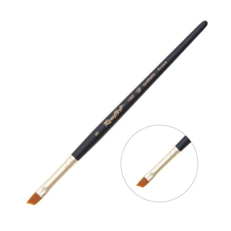 Rubloff brush red tough synthetics, inclined, shortened insert, 1365 No. 8, short black matte handle, yellow clip