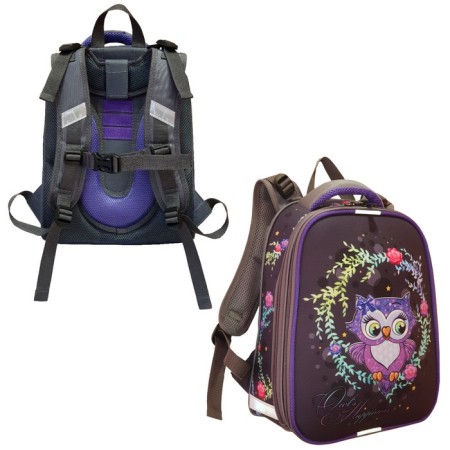 School backpack 38 x 30 x 16 cm, ergonomic back, stavia "owl", gray