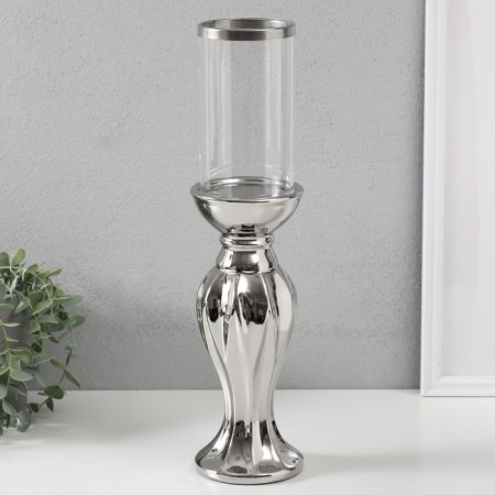 Ceramics candlestick, glass for 1 candle "Versailles" d = 7.5 cm silver 9.5x9.5x38.5 cm-1