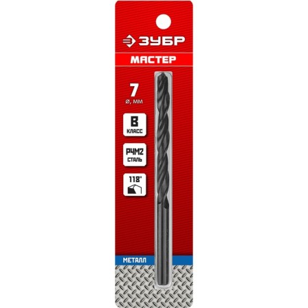 Zubr metal drill, steel P4M2, cylindrical shank, 7 x 109 mm, class in-1