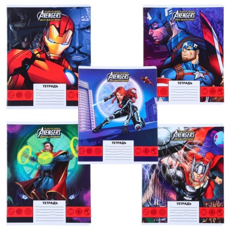 A set of notebooks 10 pieces, 24 sheets in a ruler, cover covering cardboard, avengers-1