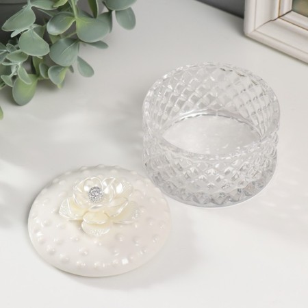 Casket glass, ceramics "Pearl Peony" 7x8.5x8.5 cm-1