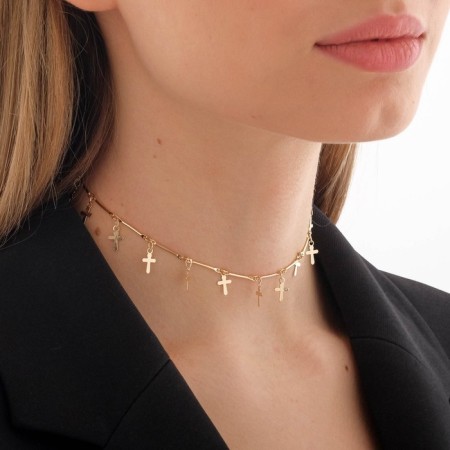 Metallica chocker crosses, color gold, l = 30 cm-5