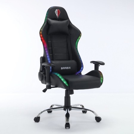 Playing armchair Brabix Lumen GM-50 RGB, backlight, two pillows, eco-leather, black