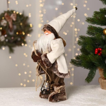 Santa Claus "in a white fur coat, in a cap, with a flashlight" moves, 40 cm-1