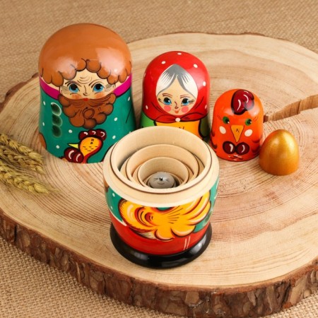 Matryoshka "Ryaba chicken", plot, 5 puppet, 13.5 - 15 cm, mix-7