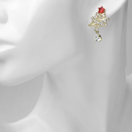 New Year! Earrings "New Year's" Christmas tree-fireplace, white-red color in gold-2