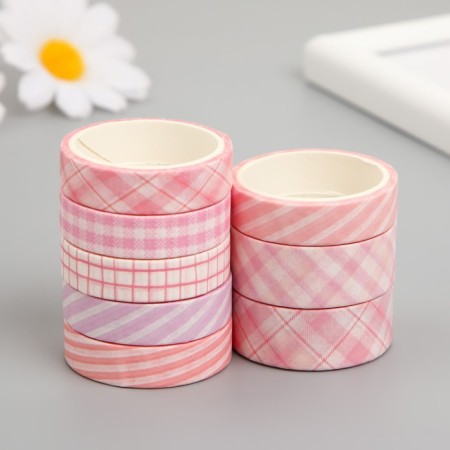 Adhesive tape paper "pink dreams" width 1; 1.5 cm winding 3 m set 8 pcs