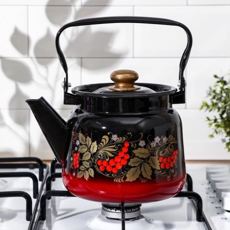 Enamel kettle "Rowal", 2.3 liters, red-black color, mix decol-4