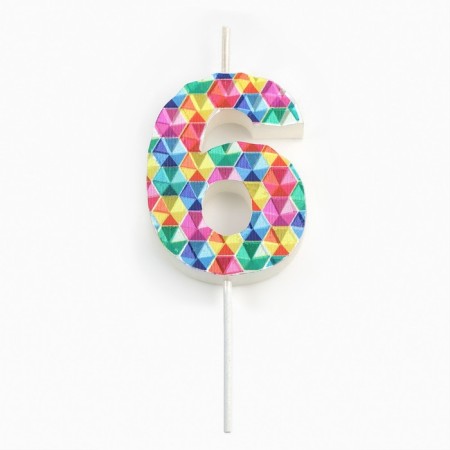 Candle in the cake on the skewer "Kaleidoscope", the number 6, 7 cm-2