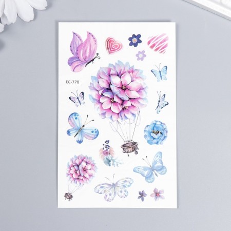 Tattoo on the body color "Flowers and butterflies" 12x7.5 cm
