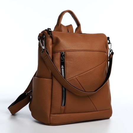 Women's backpack made of artificial leather with lightning, 4 pockets, brown color-3