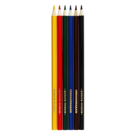 Pencils color 6 colors of multi-bullets "Cheburashka", sharpened, cardboard packaging, euro suspension-1