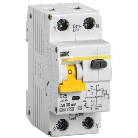 Diff. Automat IEK, 1P+N, 2 mod., C 25 A, 30 mA, type A, 6 KA, AVDT-32, Mad22-5-025-C-30