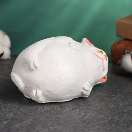 Piggy bank "Cat fat man on the side" White, 8x14x10cm-2