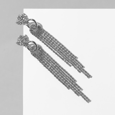 Hanging earrings with rhinestones "Grace" a semicircle on rings, white color in silver, 10 cm-3
