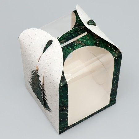 Folding box for a small cake "Christmas tree", 15 x 15 x 18 cm, new year-2