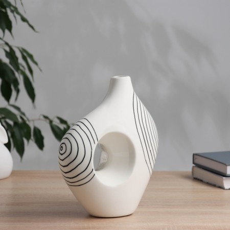 VAZA Ceramics Table "Picasso" (manual painting) strips hole, 23x20 cm, black and white 10455-2