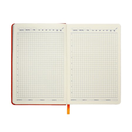 Leduced Diary A5, 140l, Cage, leatherette, elastic band, black cut, orange-11