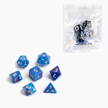 A set of cubes for D&D (Dungeons and Dragons, DND) "Game time", Series: D&D, 7 pcs, blue-blue