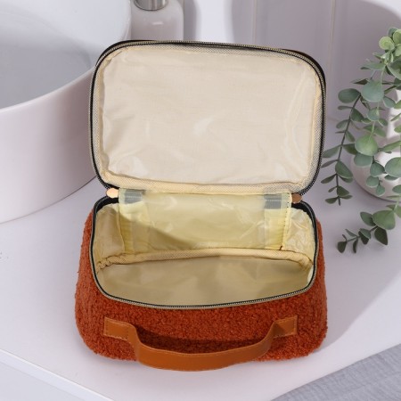 Cosmetic bag with a lining, brown color-3