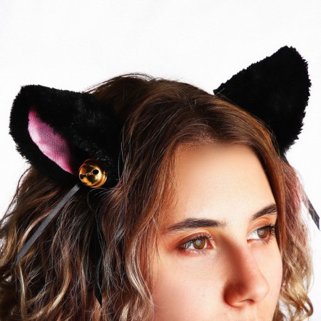 School textile backpack with ears on the hairpins "Anime", 27x23 cm, black/purple-11