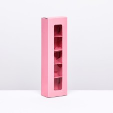 Box for 5 sweets with a shell, with a window, with thin dividers, pink 20x5x3.3 cm