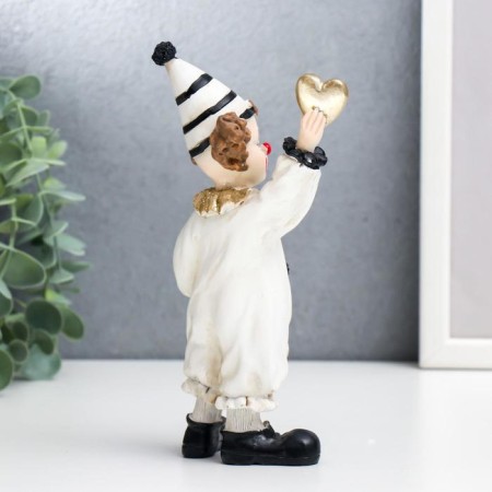 Polystone souvenir "Clown with heart in his hand" Black and white with gold 17.5x4.5x9.5 cm-1