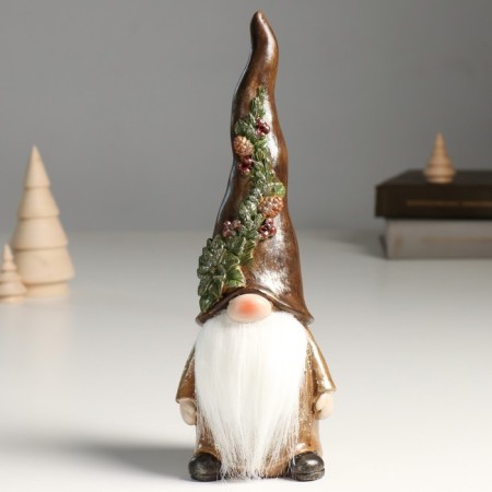 Polystone souvenir "Santa Claus in a cap with a spruce branch and cones" 9x7.5x25.5 cm