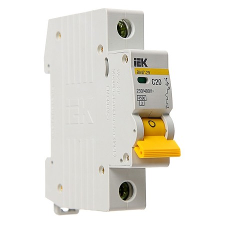 Circuit breaker automatic IEK, VA47-29, 1P, 20 A, 4.5 KA, characteristic C, MVA20-1-020-C 374253