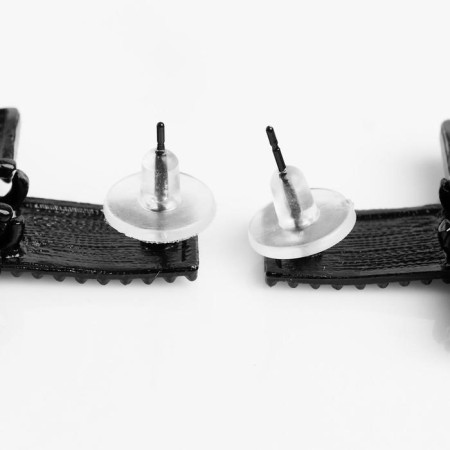 Earrings Metal "chain mail" rectangle, black color-1