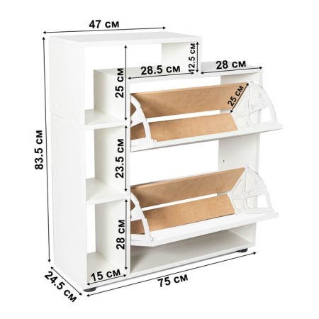 Vertical shoe ultra plus, 750 × 246 × 859 mm, 2 sections, color white embossing-6