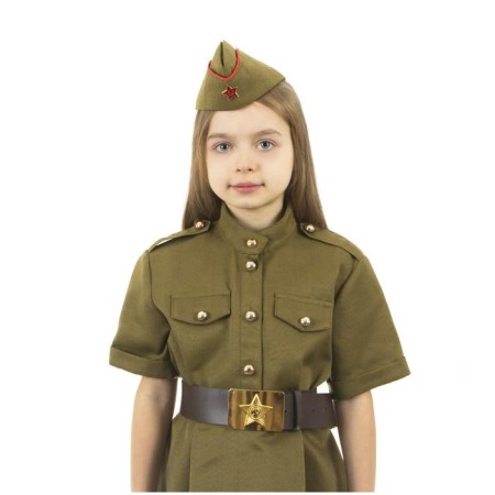 Military carnival costume: short sleeve dress, cap, river 32, height 122-128 cm-1