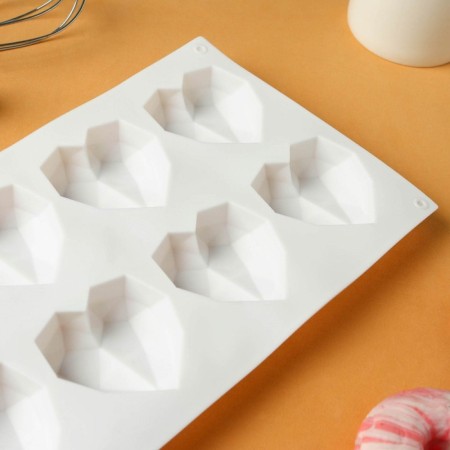Form for mousse desserts and baking konfinetta "heart", silicone, 29 × 17 × 2 cm, 8 cells, white color-4
