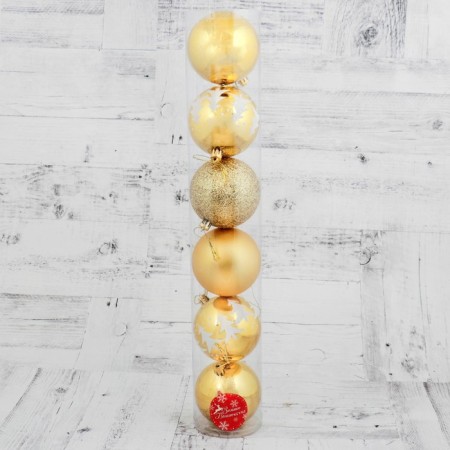 Set of balls plastic D-8 cm, 6 pcs "Christmas trees" gold-1