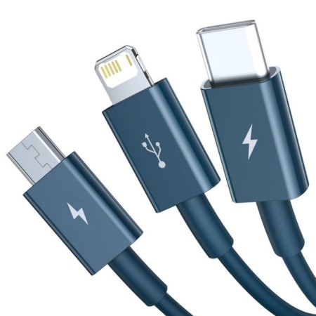 Cable 3 in 1 Baseus, 5 A, MicroUSB/Type -C/Lightning - USB, 1.5 m, Blue-3