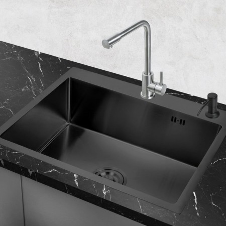 Kitchen sink "RMS" MR-5843BL, mortise, thickness 3.0 and 1 mm, basket, dispenser, graphite-2