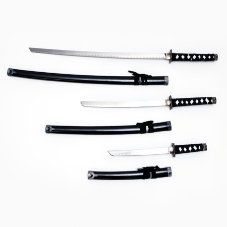 Suv. Product Katana 3V1 on a stand, scabbard wood, black gloss 54/81/100cm, hilt mix-2