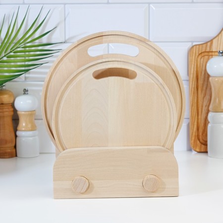 A set of cutting boards from birch on a stand, 2 pcs, 20x20 and 24x24 cm.-1
