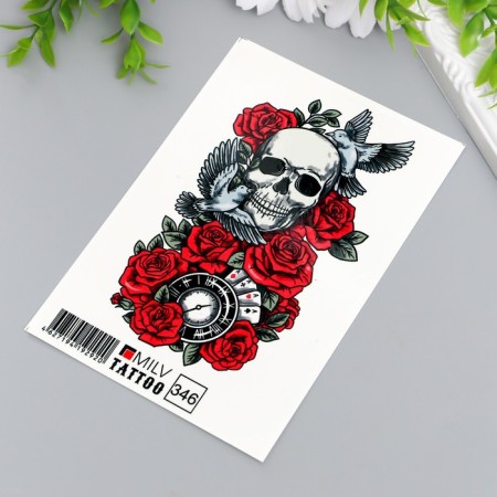 Tattoo "Skull in flowers" 10x15 cm-1