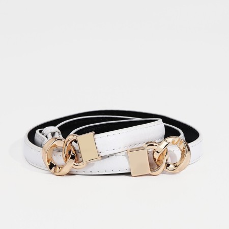 Women's belt, width 1 cm, metal buckle, white color