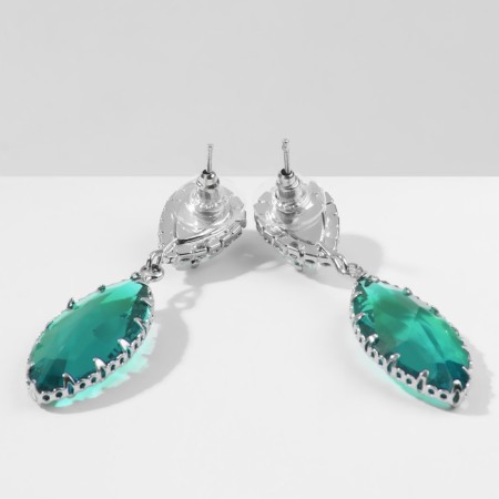 Earrings with rhinestones "Eden" almonds, white-green color in silver-2