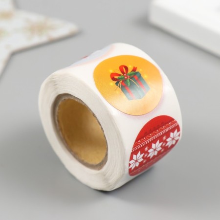 New Year Stick Paper "Bear and New Year's Deer" d = 2.5 cm 252 pcs in the roll-1